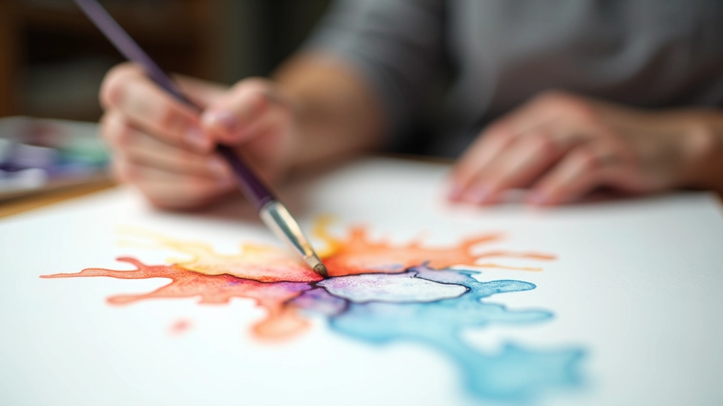 Hand demonstrating wet-on-wet watercolor technique with pigment flowing across wet paper