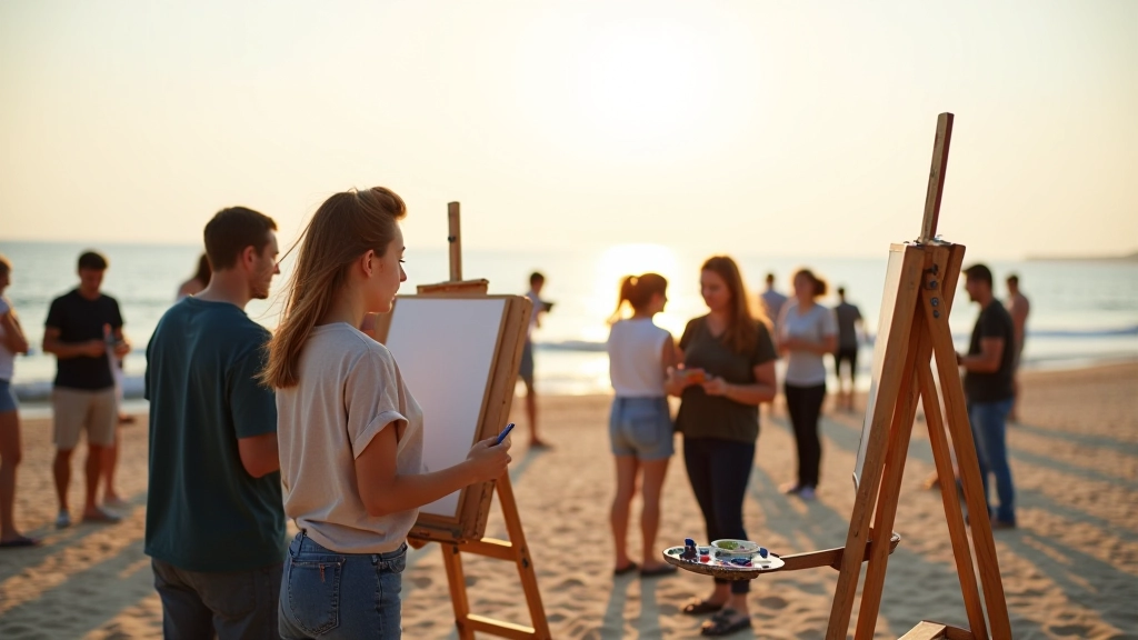 Art community gathering at plein air painting event in Liepāja