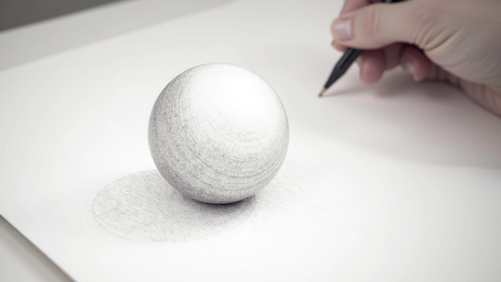Shading study showing sphere with highlights, mid-tones, shadows, and reflected light demonstrating value gradation