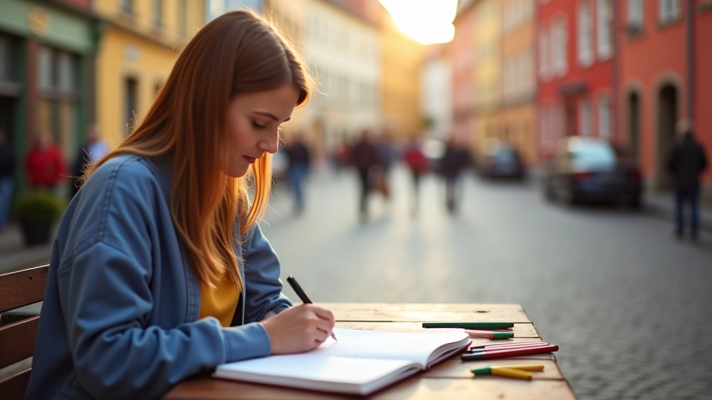 Person sketching urban scenes in notebook on location in Old Town